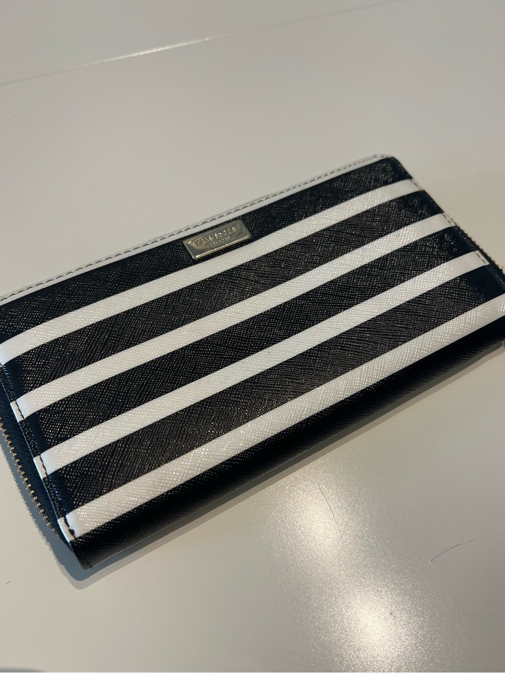Kate Spade Striped Black and White Zip Wallet